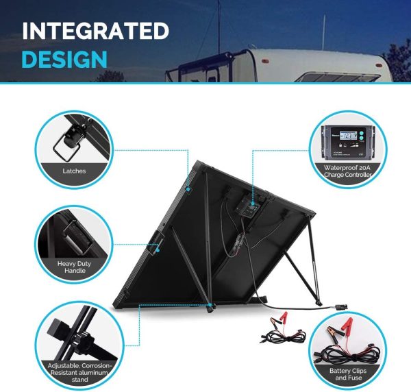 Renogy 200 Watt 12 Volt Portable Solar Panel with Waterproof 20A Charger Controller, Foldable 100W Solar Panel Suitcase with Adjustable Kickstand, Solar Charger for Power Station RV Camping Off Grid - immagine 5