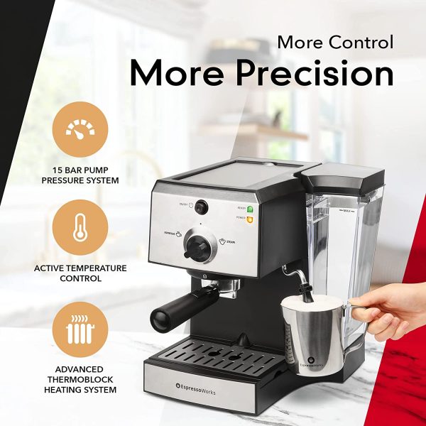 Espresso Machine & Cappuccino Maker with Milk Steamer- 7 pc All-In-One Barista Bundle Set w/ Built-In Milk Frother (Inc: Coffee Bean Grinder, Milk Frothing Cup, Spoon/Tamper & 2 Cups), Silver - immagine 7