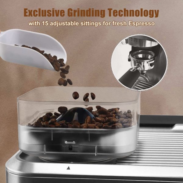 Espresso Machine with Grinder, Semi Automatic Espresso Machine with Steamer Milk Frother, COSIKIE All in One Espresso Coffee Machines 20 Bar, Home Barista Cappuccino Coffee Maker, Gifts for Her or Him - immagine 2