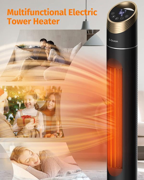 Space Heater for Indoor Use, 34" Quiet Heating Electric Space Heater for Large Room with Remote, 3 Modes, Overheating & Tip-Over Protection, Oscillating Ceramic Tower Heater for Garage, Home Office - immagine 5