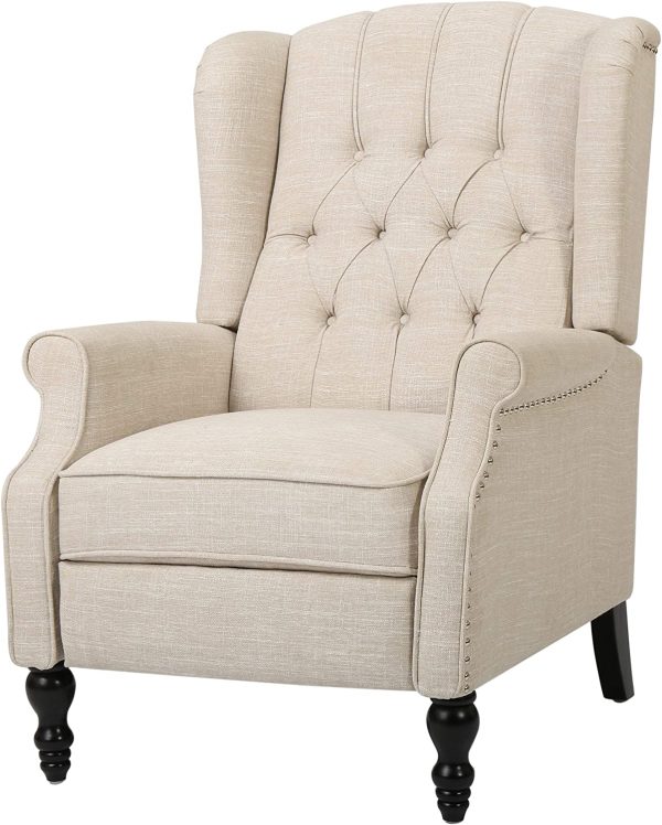 CHRISTOPHER KNIGHT HOME GDF Studio Elizabeth Tufted Fabric Recliner, Vintage Reclining Reading Armchair, Light Beige