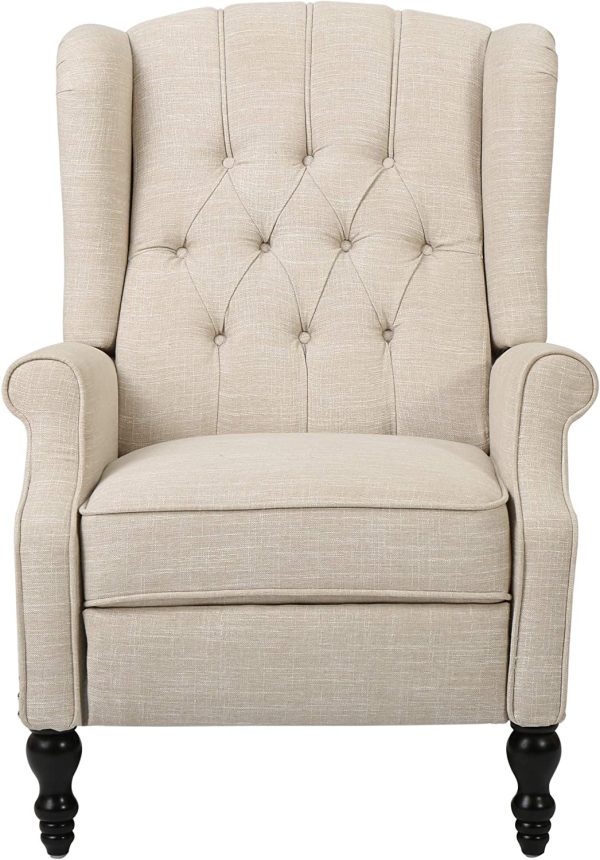 CHRISTOPHER KNIGHT HOME GDF Studio Elizabeth Tufted Fabric Recliner, Vintage Reclining Reading Armchair, Light Beige - immagine 6