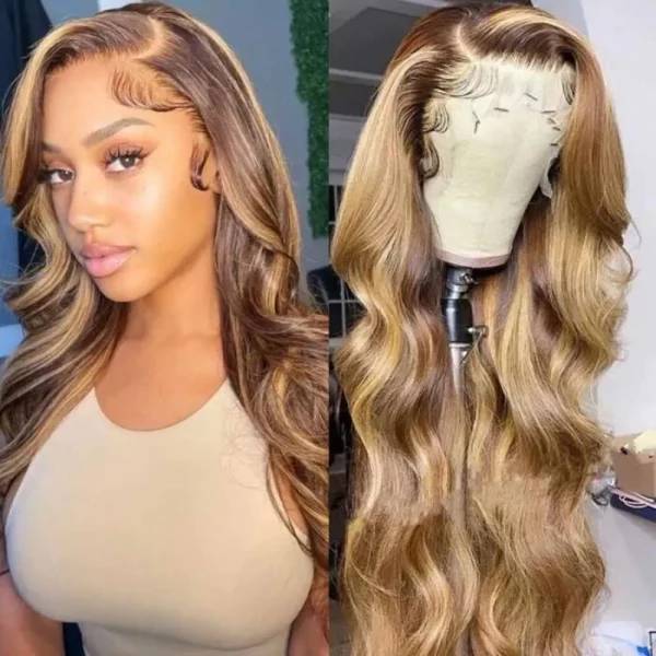 UNICE 13x4 Body Wave Honey Blonde Highlight Lace Front Wigs Human Hair for Women ,10A Brazilian Wigs Human Hair Lace Front Wig Pre Plucked with Baby Hair Colored Wig TL412 150% Density 20Inch - immagine 4