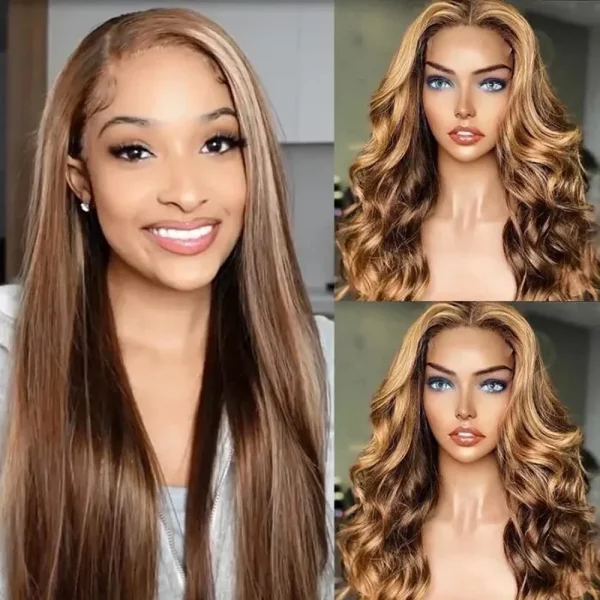 UNICE 13x4 Body Wave Honey Blonde Highlight Lace Front Wigs Human Hair for Women ,10A Brazilian Wigs Human Hair Lace Front Wig Pre Plucked with Baby Hair Colored Wig TL412 150% Density 20Inch - immagine 2