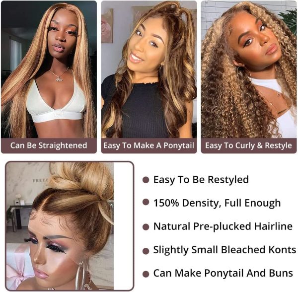 360 Highlight Ombre Lace Front Wigs Human Hair Pre Plucked Honey Blonde Body Wave Lace Front Wigs with Baby Hair Full 360 Glueless HD Transparent Lace Front Human Hair Wigs for Black women 4/27 Colored Human Hair Wig 150 Density （20 Inch，Highlight Lace Front Wigs Human Hair） - immagine 4