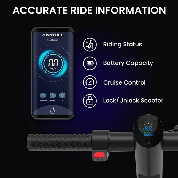 ANYHILL Electric Scooter for Adults, E Scooter with Detachable Battery, 24-28Miles & 19 MPH, 750W Motor Sport Scooter,10'' Pneumatic Tires Commuting Electric Scooter with Regenerative Braking System. - immagine 9