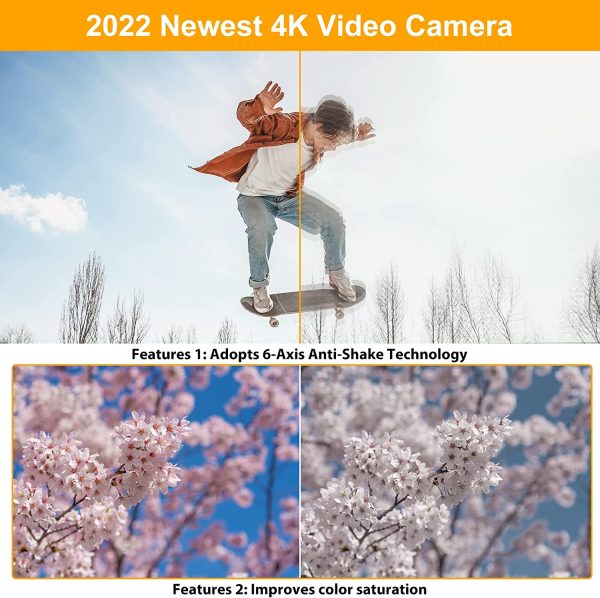 4K Video Camera Camcorder 48MP Ultra HD Video Camera Wifi Vlogging Camera for YouTube 16X Digital Video Camera with Microphone 6-Axis Anti-Shake IR Night Vision Video Recorder(2023 Newest 4K Plus) - immagine 4