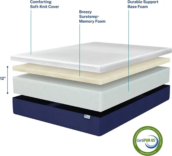 Sleep Innovations Shiloh 12 Inch Memory Foam Mattress with Ventilated Suretemp Foam for Breathability, Queen Size, Bed in a Box, Medium Firm Support - immagine 4