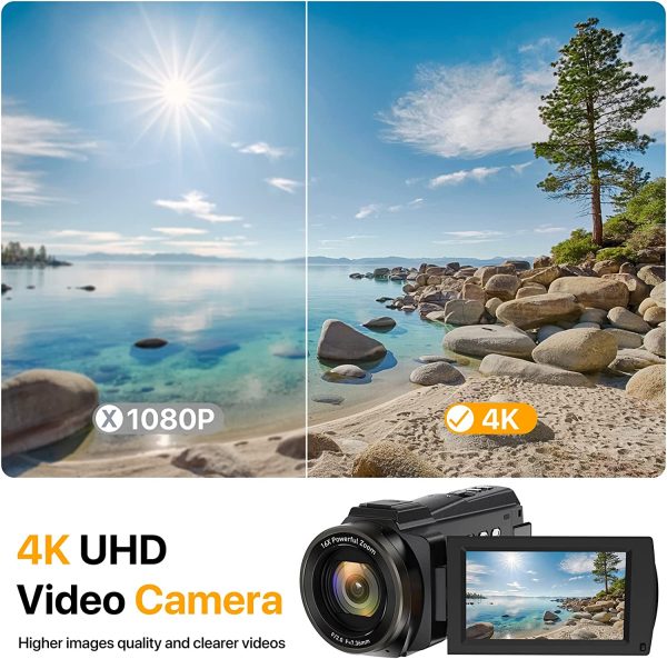 4K Video Camera Camcorder 48MP Ultra HD Video Camera Wifi Vlogging Camera for YouTube 16X Digital Video Camera with Microphone 6-Axis Anti-Shake IR Night Vision Video Recorder(2023 Newest 4K Plus) - immagine 3