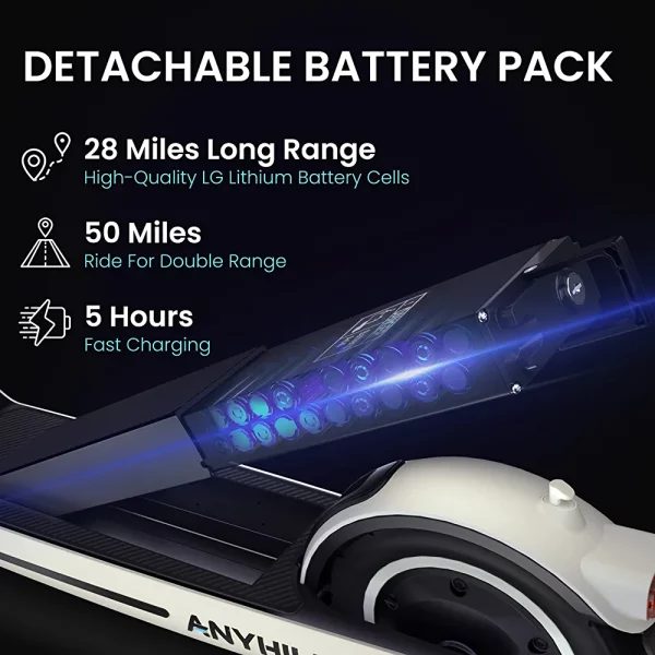 ANYHILL Electric Scooter for Adults, E Scooter with Detachable Battery, 24-28Miles & 19 MPH, 750W Motor Sport Scooter,10'' Pneumatic Tires Commuting Electric Scooter with Regenerative Braking System. - immagine 4