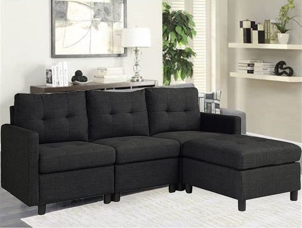 BEEY Reversible Sectional Sofa Set 75" L-Shaped Sofa for Living Room 3-Seater Sectional Corner Couch for Small Apartment,Dark Grey - immagine 7