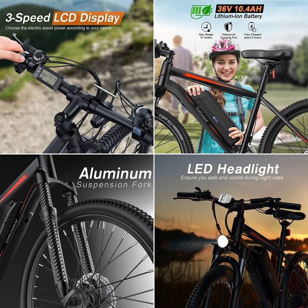 TotGuard Electric Bike, Electric Bike for Adults, 26" Ebike 350W Adult Electric Bicycles, 19.8MPH Electric Mountain Bike, 36V 10.4Ah Battery, Suspension Fork, Shimano 21 Speed Gears - immagine 6