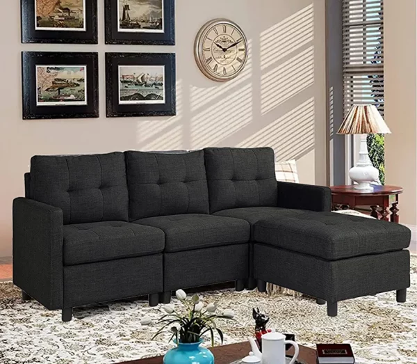 BEEY Reversible Sectional Sofa Set 75" L-Shaped Sofa for Living Room 3-Seater Sectional Corner Couch for Small Apartment,Dark Grey