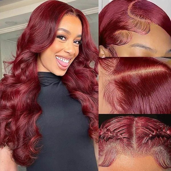 Burgundy Lace Front Wigs Human Hair 16 Inch 99j Body Wave 13x4 Lace Front Human Hair Short Wigs for Women 150% Density Wine Red Glueless Lace Frontal Wigs Pre Plucked Bleached Knots with Baby Hair (16 Inch with 5 Free Gifts) - immagine 2