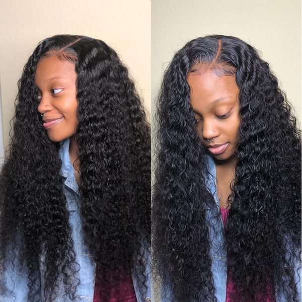 Water Wave Lace Front Wigs Human Hair Brazilian 180% Density Virgin Hair 4X4 Deep Curly Lace Closure Wigs for Black Women Pre Plucked with Baby Hair Natural Color (26 Inch,Water Lace Closure Wigs) - immagine 5