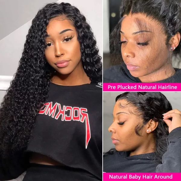 Water Wave Lace Front Wigs Human Hair Brazilian 180% Density Virgin Hair 4X4 Deep Curly Lace Closure Wigs for Black Women Pre Plucked with Baby Hair Natural Color (26 Inch,Water Lace Closure Wigs)