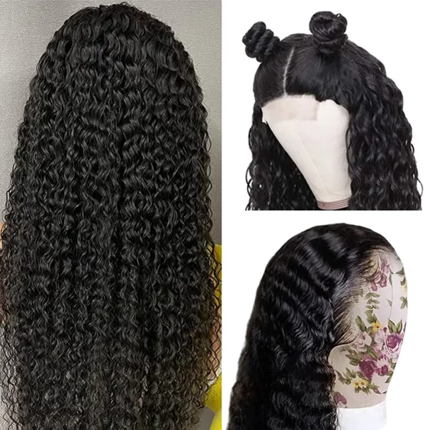 Water Wave Lace Front Wigs Human Hair Brazilian 180% Density Virgin Hair 4X4 Deep Curly Lace Closure Wigs for Black Women Pre Plucked with Baby Hair Natural Color (26 Inch,Water Lace Closure Wigs) - immagine 3