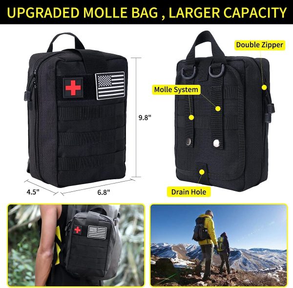 Survival Kit and First Aid kit, 160 Pcs Emergency Supplies Camping Accessories with Upgraded Molle Bag, Including Hatchet Shovel Pliers Lantern, Gifts for Men Outdoor Adventure Camping Hiking Hunting - immagine 6