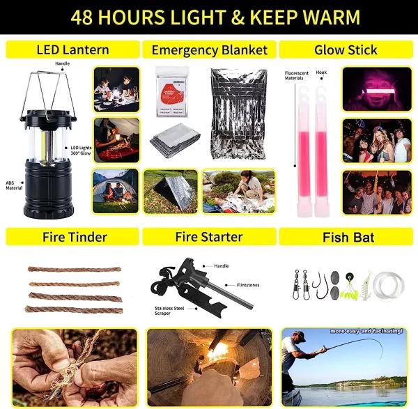 Survival Kit and First Aid kit, 160 Pcs Emergency Supplies Camping Accessories with Upgraded Molle Bag, Including Hatchet Shovel Pliers Lantern, Gifts for Men Outdoor Adventure Camping Hiking Hunting - immagine 3