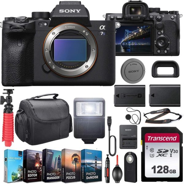 Sony Alpha a7S III Mirrorless Digital Camera (ILCE7SM3/B) Body Kit with Extra Battery + Flash + 128GB U3 V30 Memory Accessory Bundle