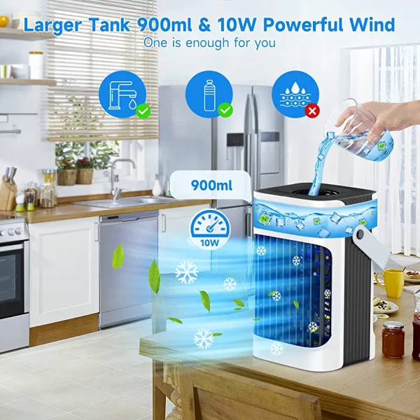 Portable Air Conditioners, TIOKVIOP Evaporative Air Cooler [Upgraded 10W & 3 Cool Mist] 3 in 1, 3 Wind Speed & 7 LED Light, 3 Cool Mist & 2-8H Timer Cold AC, Personal Mini Air Cooling Fan for Room - immagine 5