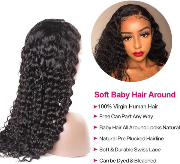 aliluner Deep Wave Lace Front Wigs Human Hair Pre Plucked with Baby Hair 5x5 HD Lace Closure Human Hair Wigs for Black Women 150% Density Natural Color 22 Inch - immagine 4