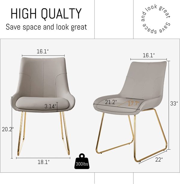 HIPIHOM Dining Chair Set of 2, Mid Century Modern Faux Leather Dining Chair, Kitchen Side Comfy Chairs (2-Gold Legs) - immagine 2