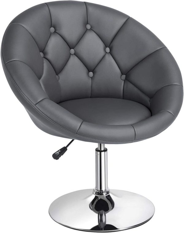 Yaheetech Swivel Accent Chair Height Adjustable Modern Round Back Tilt Chair with Chrome Frame for Lounge, Pub, Bar - Dark Grey