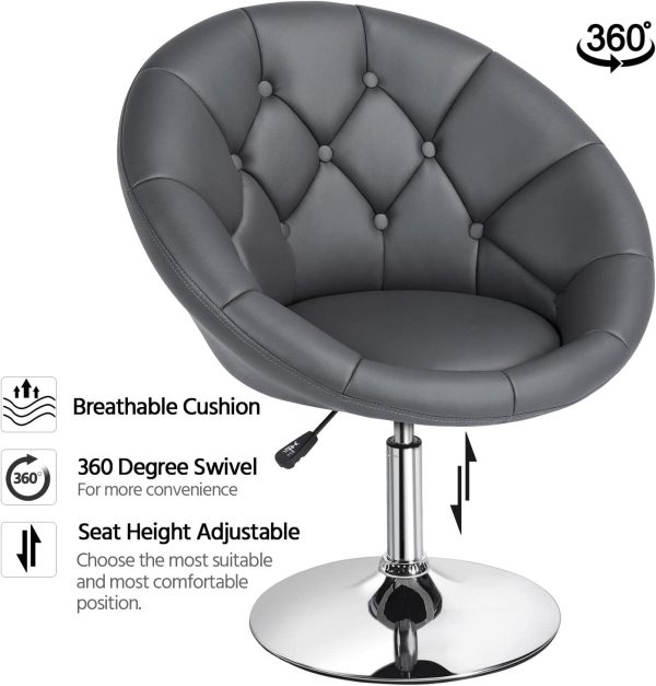 Yaheetech Swivel Accent Chair Height Adjustable Modern Round Back Tilt Chair with Chrome Frame for Lounge, Pub, Bar - Dark Grey - immagine 6