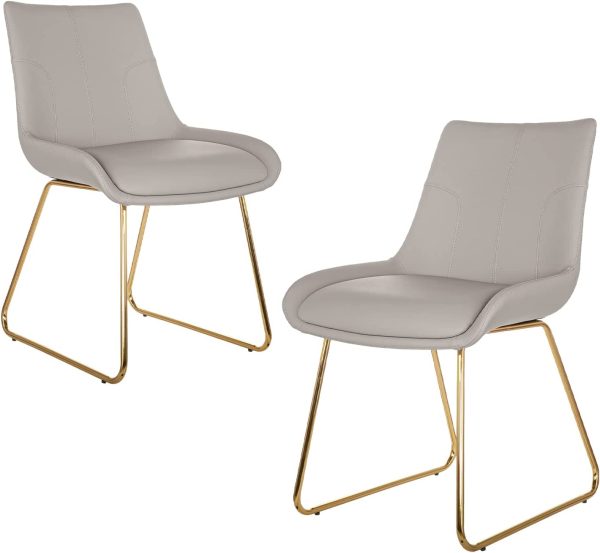 HIPIHOM Dining Chair Set of 2, Mid Century Modern Faux Leather Dining Chair, Kitchen Side Comfy Chairs (2-Gold Legs)