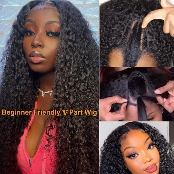 ISEE Hair 22 Inch Water Wave V Part Wig Human Hair No Leave Out Brazilian Glueless Curly Wave Upgrade U Part V Part Wigs for Black Women Human Hair 180% Density Natural Color - immagine 3