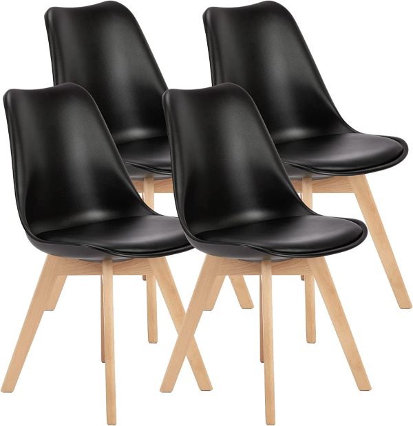 OLIXIS Dining Chairs Set of 4 Mid-Century Modern Dinning Chairs, Living Room Bedroom Outdoor Lounge Chair PU Leather Cushion and Wood Legs