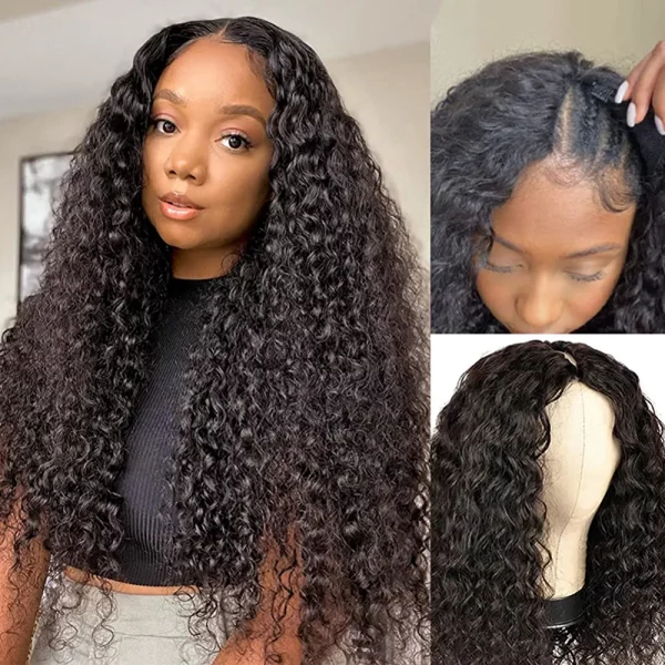 ISEE Hair 22 Inch Water Wave V Part Wig Human Hair No Leave Out Brazilian Glueless Curly Wave Upgrade U Part V Part Wigs for Black Women Human Hair 180% Density Natural Color