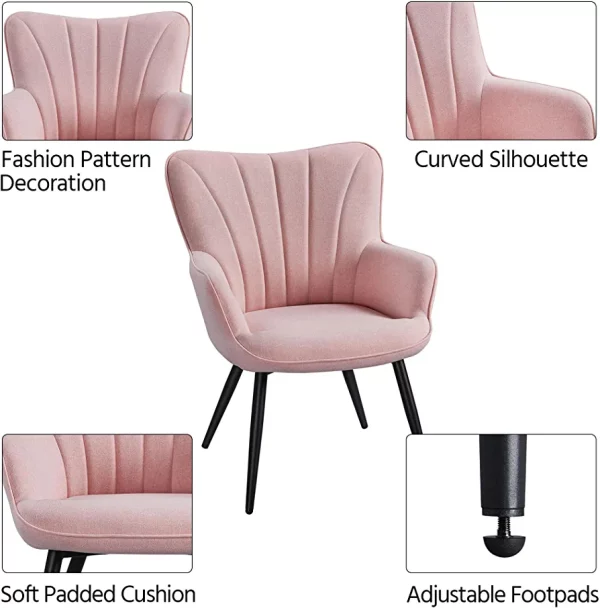 Yaheetech Accent Chair, Modern and Elegant Armchair, Linen Fabric Living Room Chair with Mental Legs and High Back for Living Room Bedroom Office Waiting Room, Pink - immagine 5