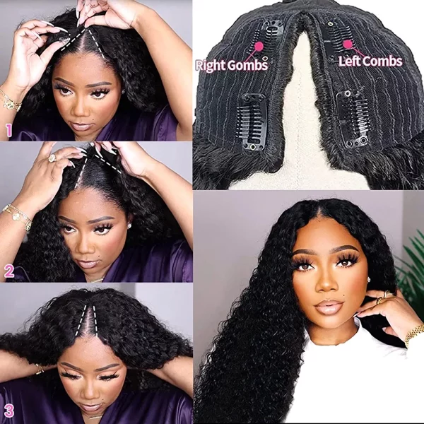 ISEE Hair 22 Inch Water Wave V Part Wig Human Hair No Leave Out Brazilian Glueless Curly Wave Upgrade U Part V Part Wigs for Black Women Human Hair 180% Density Natural Color - immagine 5