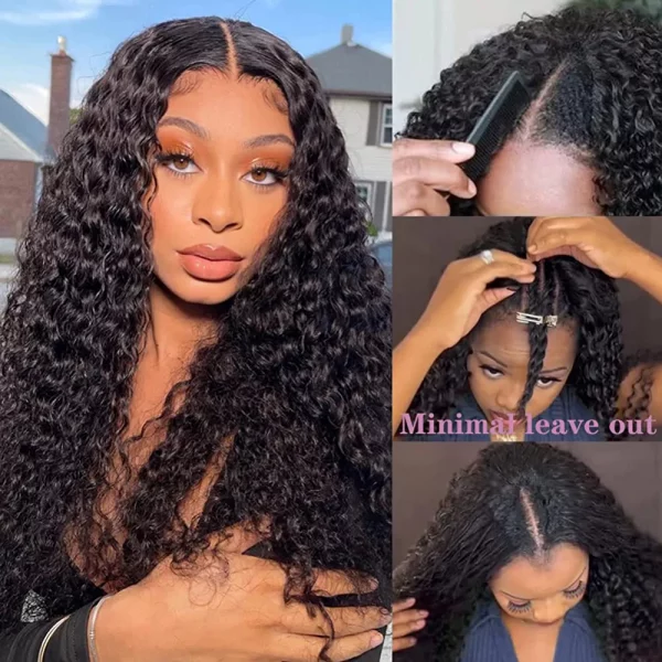 ISEE Hair 22 Inch Water Wave V Part Wig Human Hair No Leave Out Brazilian Glueless Curly Wave Upgrade U Part V Part Wigs for Black Women Human Hair 180% Density Natural Color - immagine 6