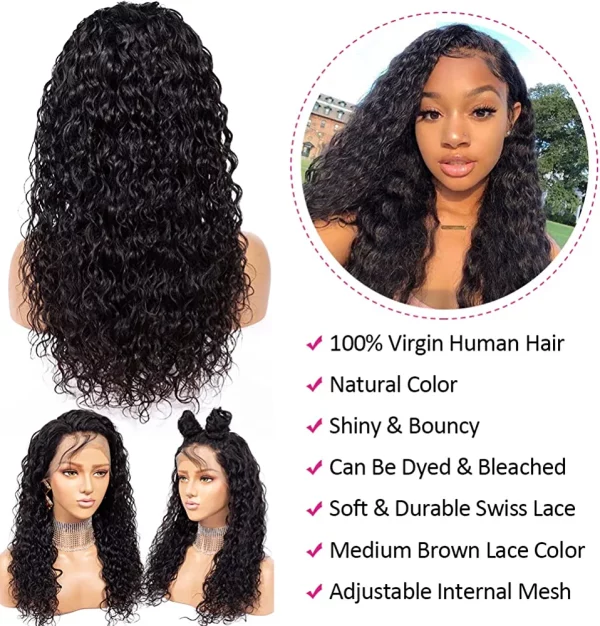 Glueless Water Wave Lace Front Wigs Human Hair Pre Plucked Baby Hair 180 % Density 13x4 HD Transparent Water Wave Frontal Wigs for Black Women Brazilian Virgin Human Hair Water Wave Wigs 26 Inch - immagine 6