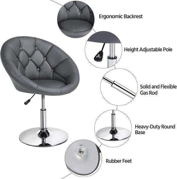 Yaheetech Swivel Accent Chair Height Adjustable Modern Round Back Tilt Chair with Chrome Frame for Lounge, Pub, Bar - Dark Grey - immagine 5