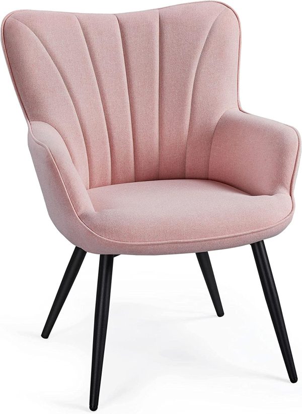 Yaheetech Accent Chair, Modern and Elegant Armchair, Linen Fabric Living Room Chair with Mental Legs and High Back for Living Room Bedroom Office Waiting Room, Pink