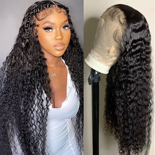 Glueless Water Wave Lace Front Wigs Human Hair Pre Plucked Baby Hair 180 % Density 13x4 HD Transparent Water Wave Frontal Wigs for Black Women Brazilian Virgin Human Hair Water Wave Wigs 26 Inch