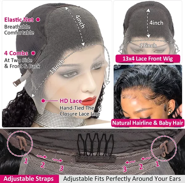 Glueless Water Wave Lace Front Wigs Human Hair Pre Plucked Baby Hair 180 % Density 13x4 HD Transparent Water Wave Frontal Wigs for Black Women Brazilian Virgin Human Hair Water Wave Wigs 26 Inch - immagine 8