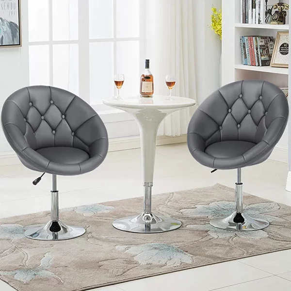 Yaheetech Swivel Accent Chair Height Adjustable Modern Round Back Tilt Chair with Chrome Frame for Lounge, Pub, Bar - Dark Grey - immagine 4