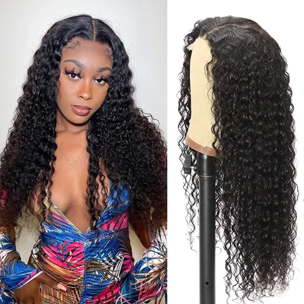 aliluner Deep Wave Lace Front Wigs Human Hair Pre Plucked with Baby Hair 5x5 HD Lace Closure Human Hair Wigs for Black Women 150% Density Natural Color 22 Inch