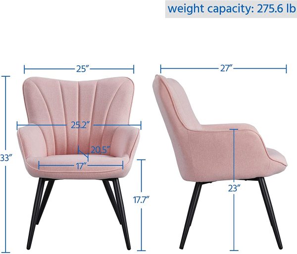 Yaheetech Accent Chair, Modern and Elegant Armchair, Linen Fabric Living Room Chair with Mental Legs and High Back for Living Room Bedroom Office Waiting Room, Pink - immagine 4