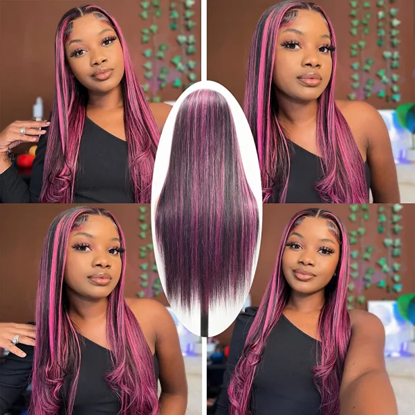 Arabella Highlight Lace Front Wig Human Hair 13x4 Ombre Lace Front Wig Human Hair 210% Density 1B/Purple HD Lace Frontal Wig 10a Blonde Lace Front Wigs Human Hair (20inch, 13x4 1B/Purple wig)