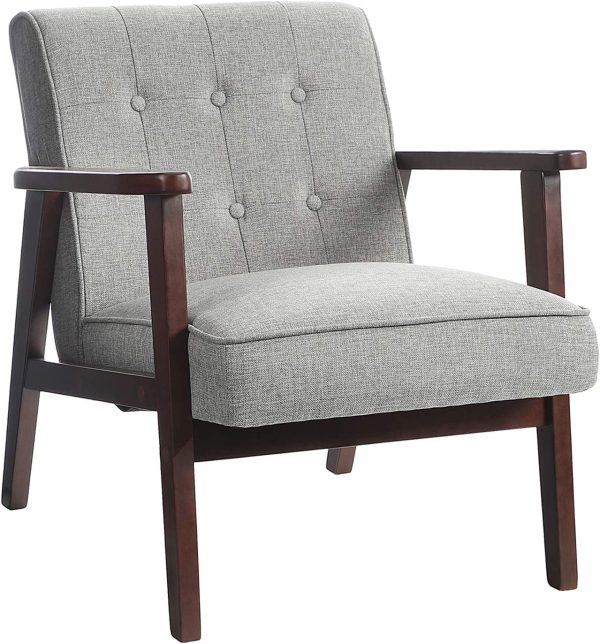 SONGMICS Leisure Chair with Solid Wood Armrest and Feet, Mid-Century Modern Accent Sofa, for Living Room Bedroom Studio, Light Gray