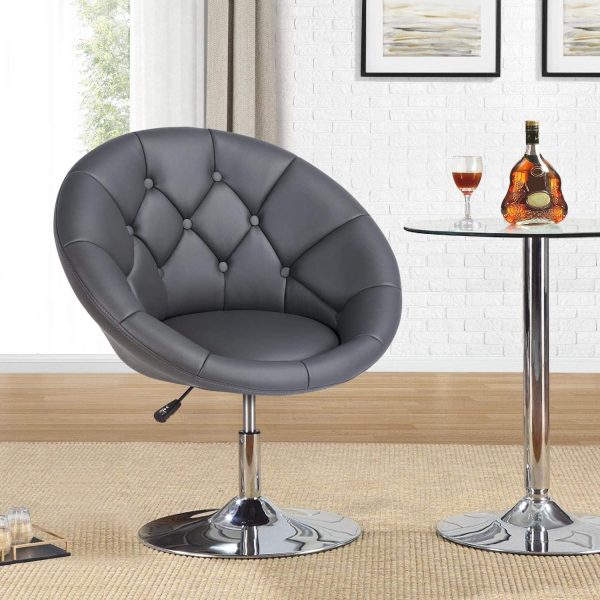 Yaheetech Swivel Accent Chair Height Adjustable Modern Round Back Tilt Chair with Chrome Frame for Lounge, Pub, Bar - Dark Grey - immagine 2