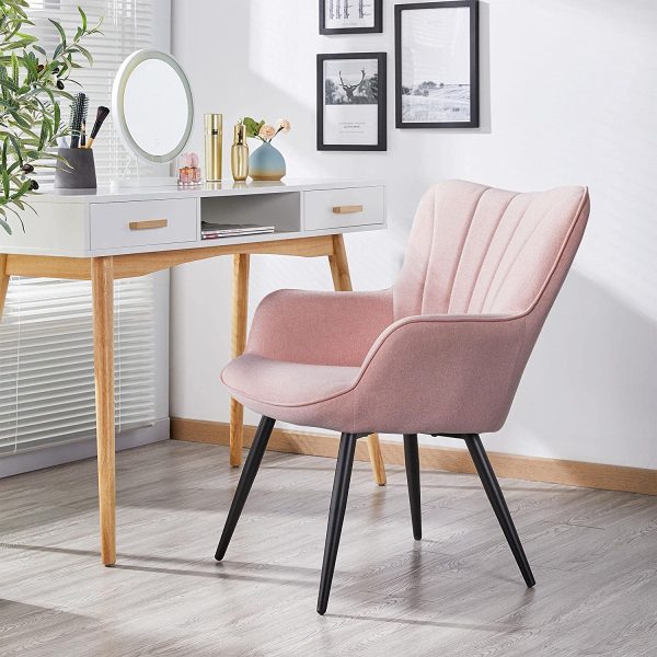 Yaheetech Accent Chair, Modern and Elegant Armchair, Linen Fabric Living Room Chair with Mental Legs and High Back for Living Room Bedroom Office Waiting Room, Pink - immagine 2