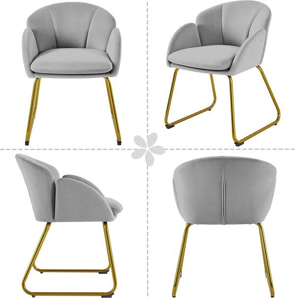 Yaheetech Flower Shape Velvet Armchair, Modern Side Chair Vanity Chair with Golden Metal Legs for Living Room/Dressing Room/Bedroom/Home Office/Kitchen, Gray - immagine 8