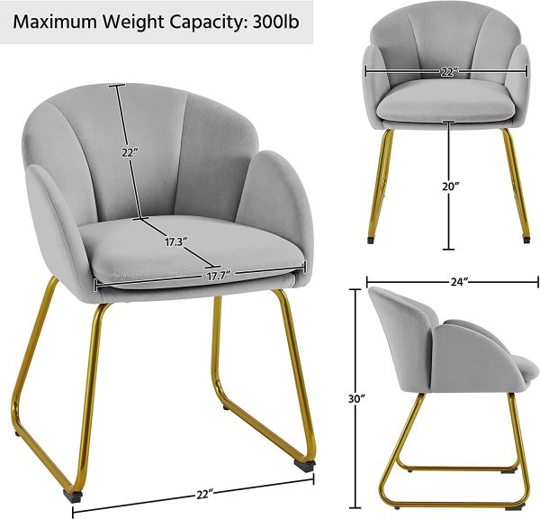 Yaheetech Flower Shape Velvet Armchair, Modern Side Chair Vanity Chair with Golden Metal Legs for Living Room/Dressing Room/Bedroom/Home Office/Kitchen, Gray - immagine 3